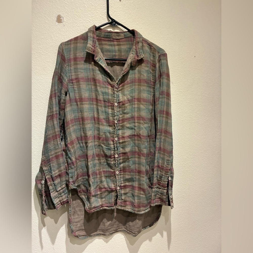 CP Shades Women’s Mixed Plaid Double Cloth Top Sz M Cotton Button Down Oversized